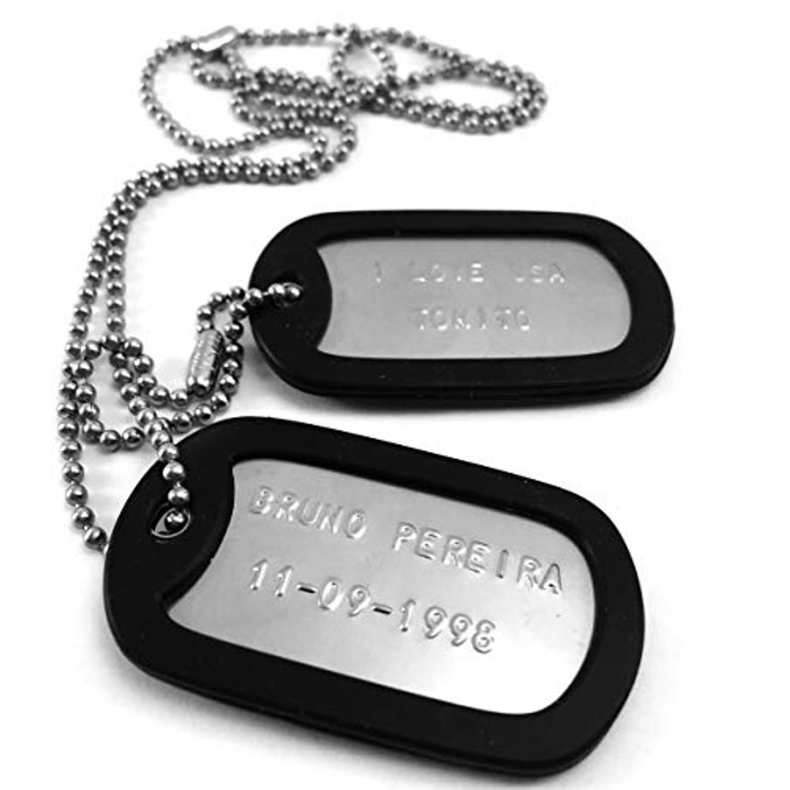 Product Chapas Militares Personalizadas de Acero Inoxidable. Collar de Chapas Grabadas en Relieve.