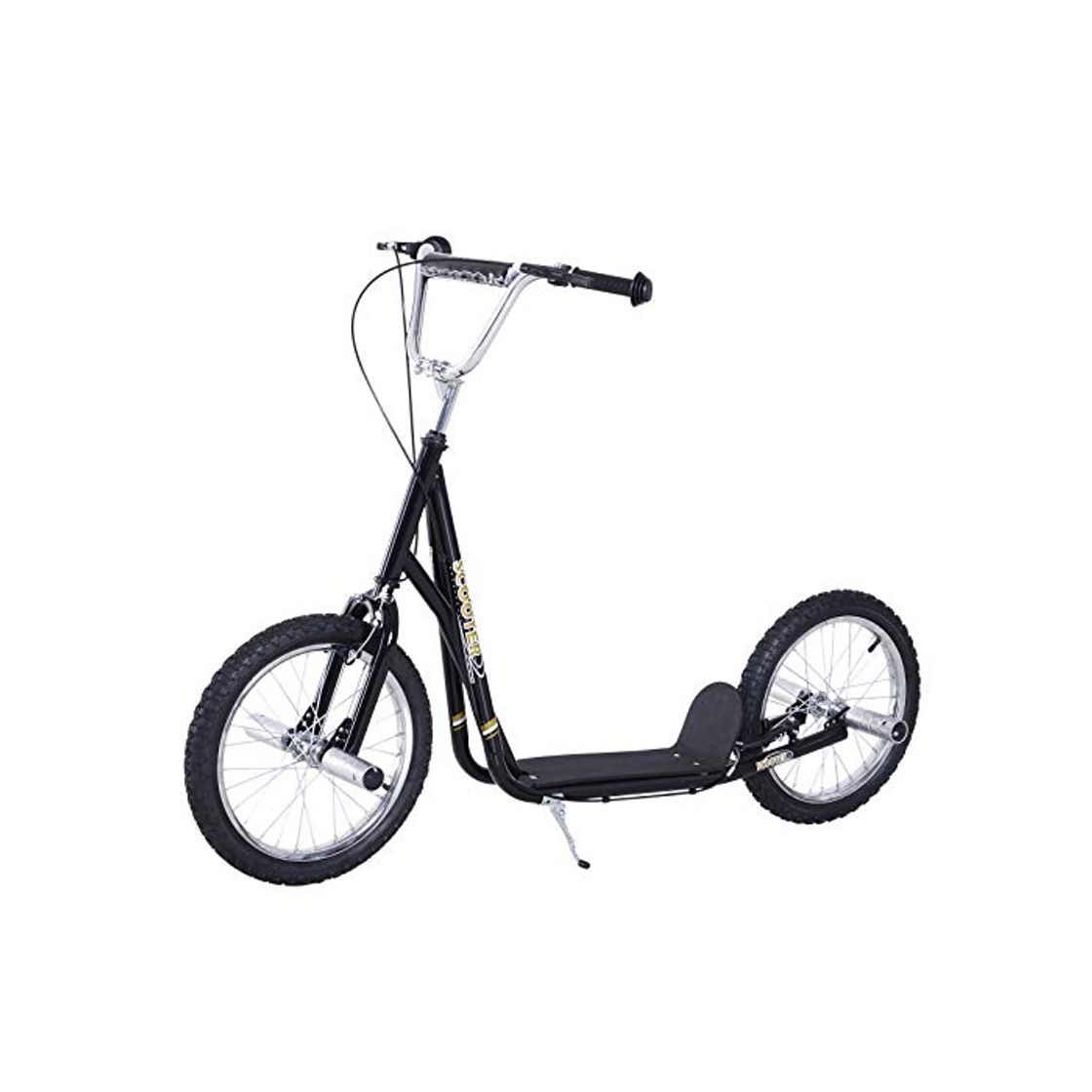 Producto HOMCOM Patinete Scooter 2 Ruedas16 Pulgadas 4 PEGS Estribos Freno Caballete Color Negro