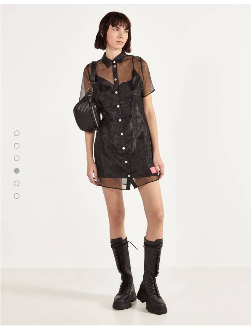 Fashion Vestido camisero de organza - Bershka 