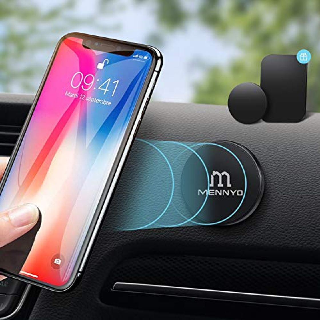 Social Iman coche movil, Soporte móvil para coche con Láminas Metálicas pegado al