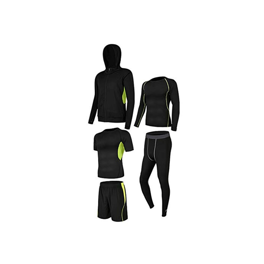 Producto GYUANLAI Conjuntos de chándal para Hombre Conjunto de Traje Deportivo Elástico de Secado rápido Transpirable Cremallera Suave Running Gym Fitness Sport Sweatsuit Conjunto de 5 Piezas Verde XL