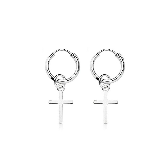 Fashion Pendientes Aro con Cruz Plata para Hombre y Mujer