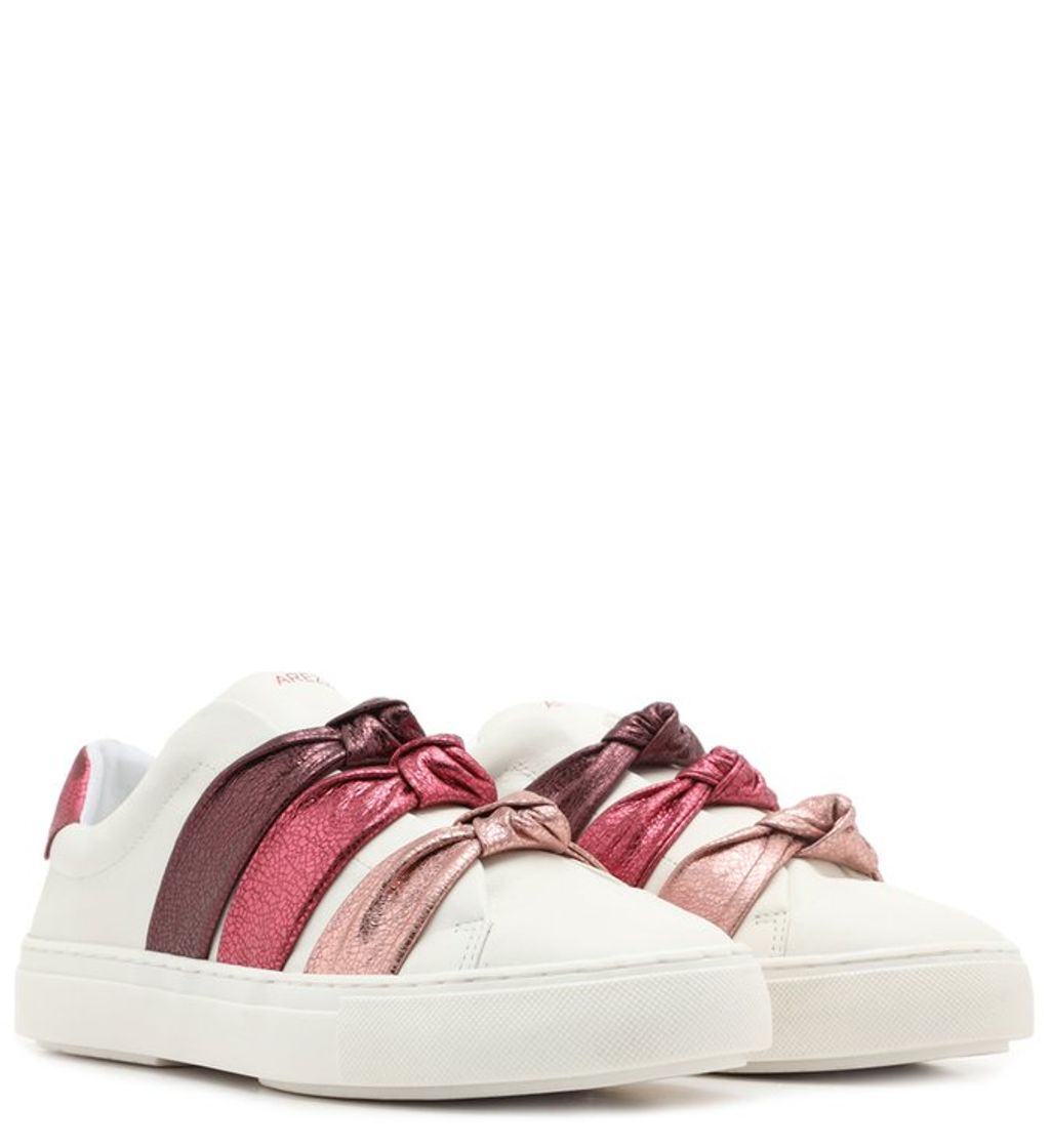 Social Tênis Slip On Branco Couro ZZ Girl Nó Metalizado Colorido 