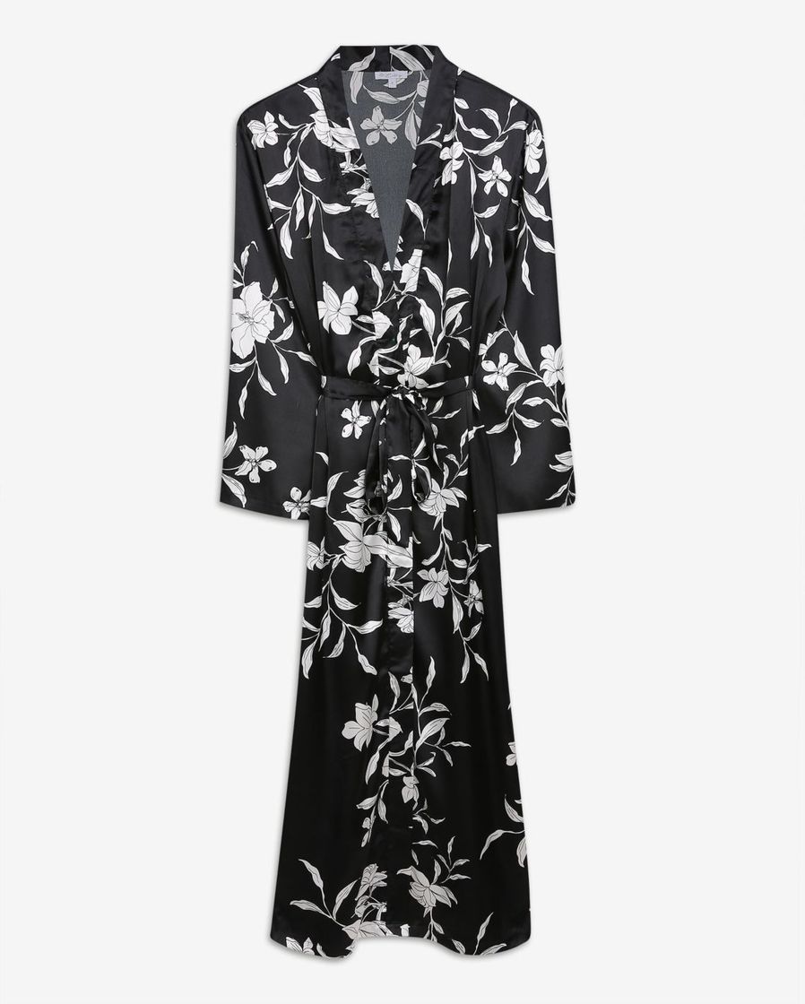 Social Robe Longo Cetim Floral Lilly - Preto -