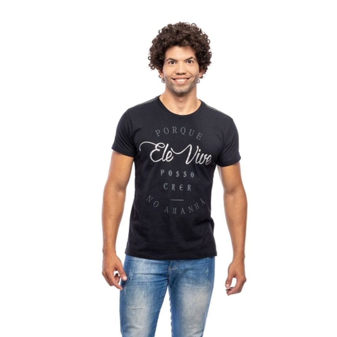 Moda Camiseta Gospel Cristã Porque Ele Vive Pecado Zero