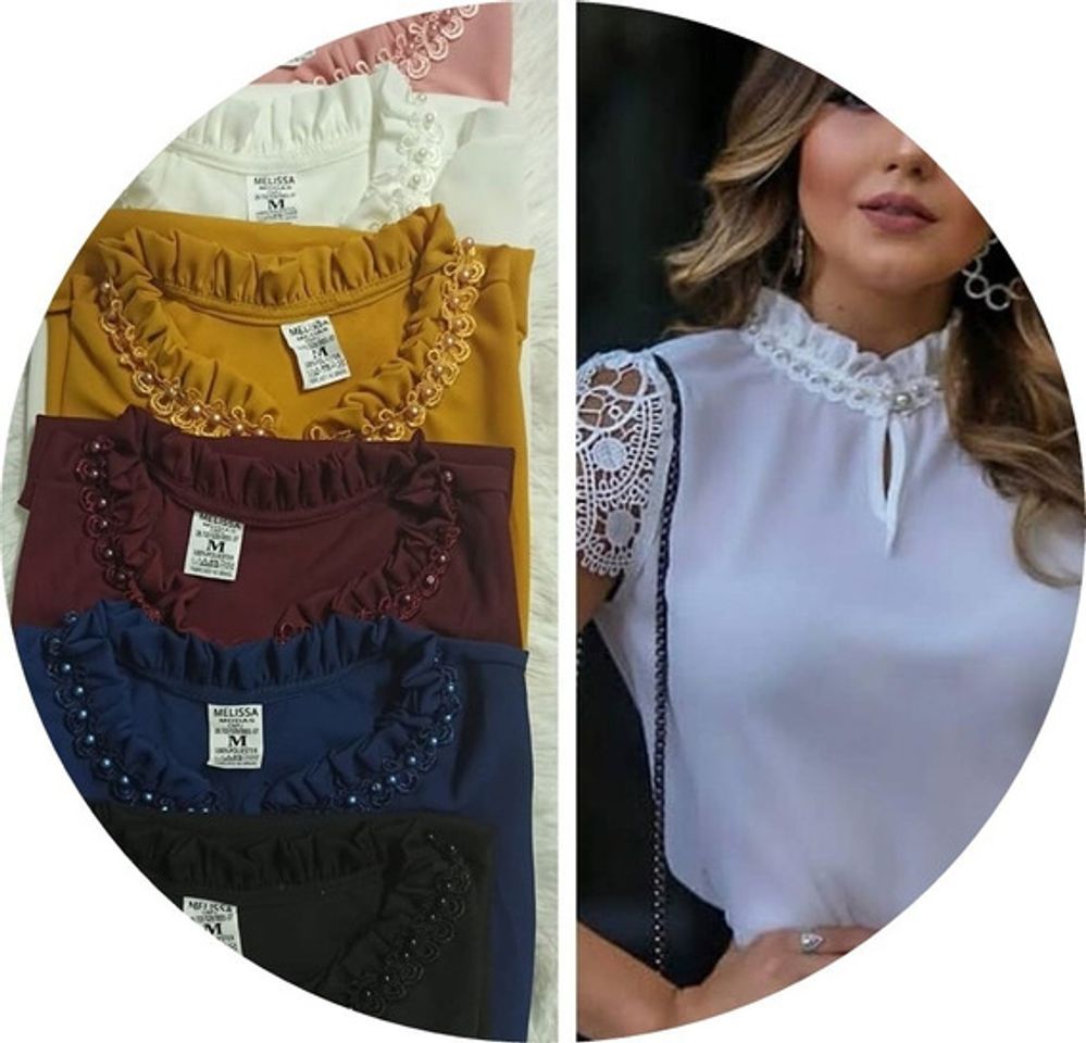 Social Blusa Camisa Manga Curta Renda Social Moda Evangelica Botão