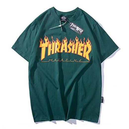 Thrasher T-Shirt Estampado de Llamas Hip Hop para Hombres Mujeres Camiseta Manga