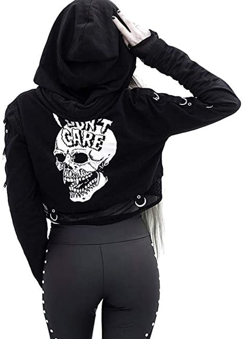 Social Sudaderas Cortas Mujer Crop Top, K-Youth Estilo Gótico Halloween Calavera I Don't