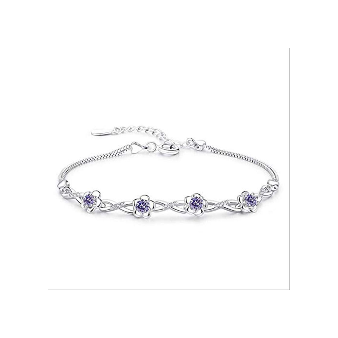 Producto Nobrand Pulseras De Plata De Ley 925 Púrpura Blanco Circonita Ciruela Flor Pulseras Brazaletes para Mujeres Pulseira De Prata