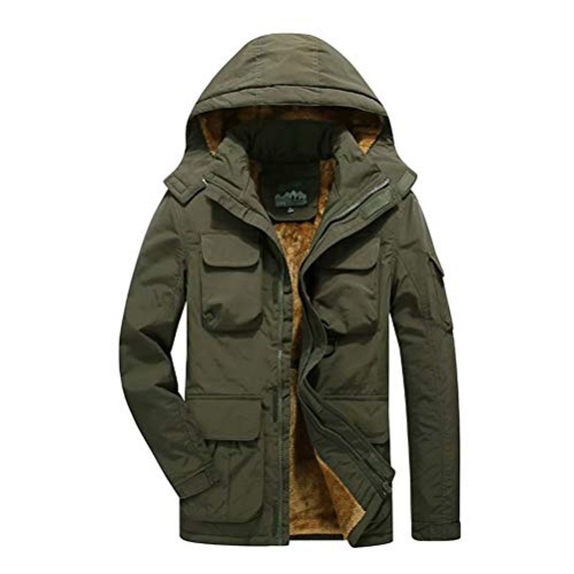 Social Parka Hombre Espesar Felpa Chaqueta de Invierno Cálido Respirable Exterior Chaqueta Impermeable
