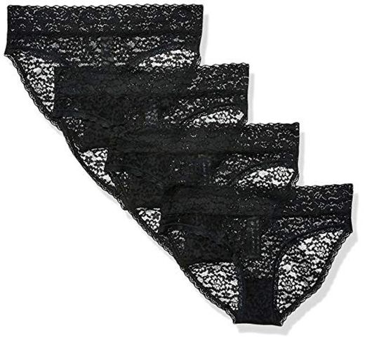 Amazon Essentials 4-Pack Lace Stretch Bikini Panty underwear, Negro, US L