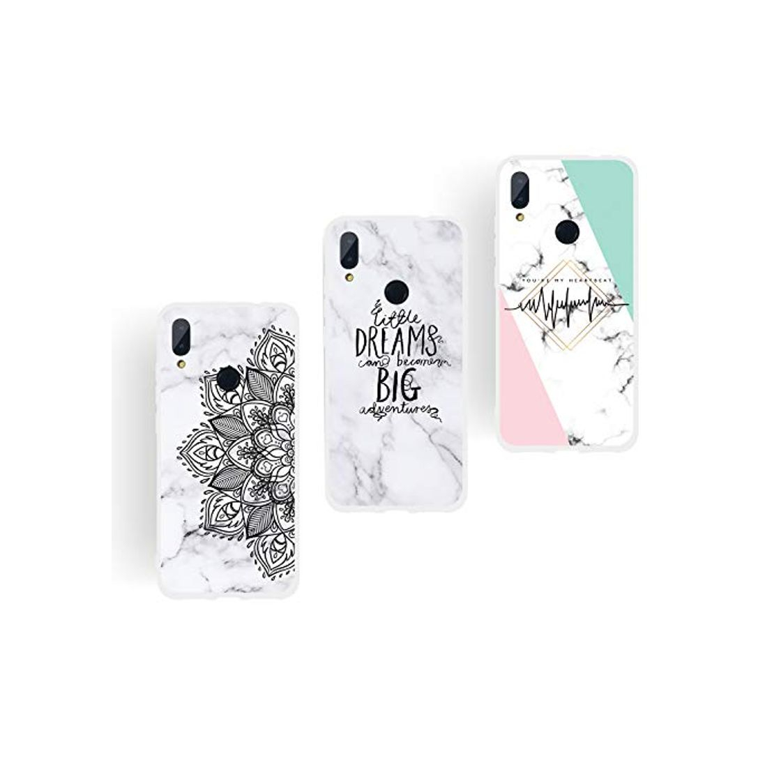 Electronic HopMore 3X Mármol Fundas para Xiaomi Redmi Note 7 Silicona Blanco Antigolpes