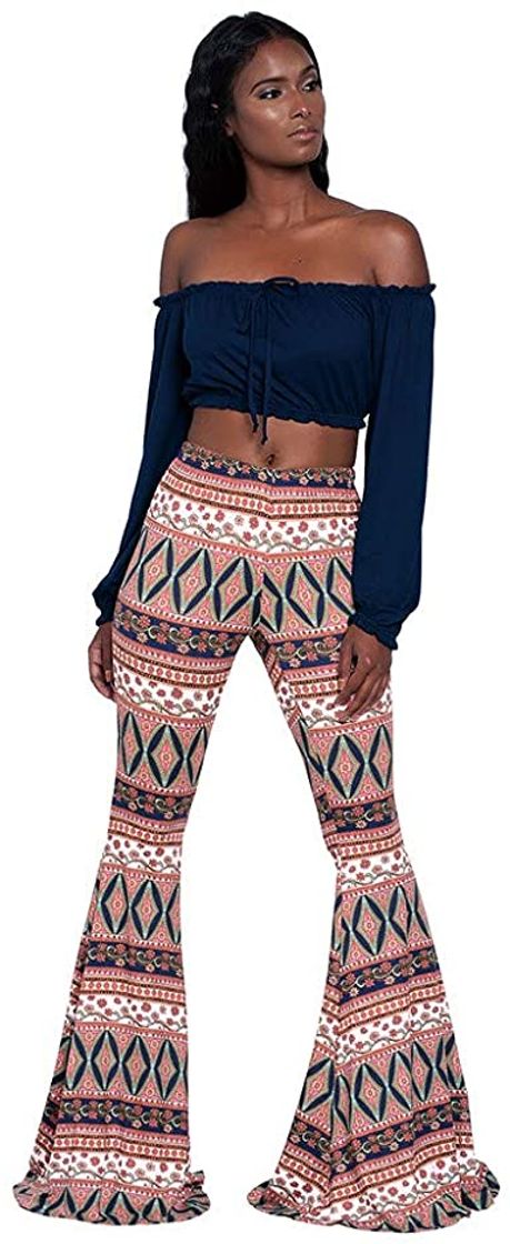 Producto TOPKEAL Pantalones Largos de Estilo Nacional Boho para Mujer Pantalón Acampanado Anchos Estampado de Damas