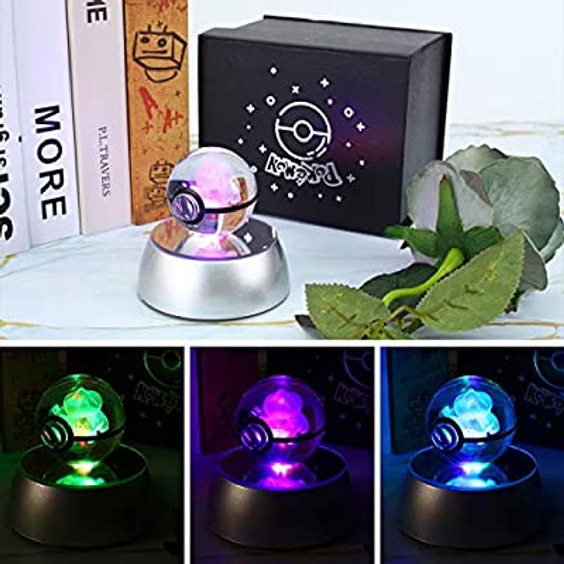 Social 3D Bola de Cristal Luz Nocturna Lámpara Pokémon Series Laser Engraving Regalo