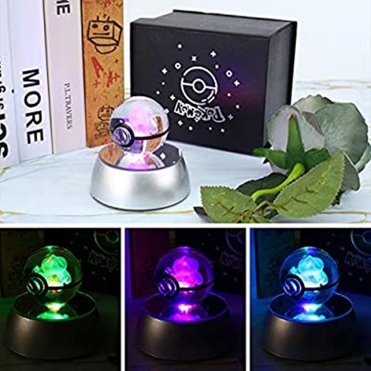 3D Bola de Cristal Luz Nocturna Lámpara Pokémon Series Laser Engraving Regalo