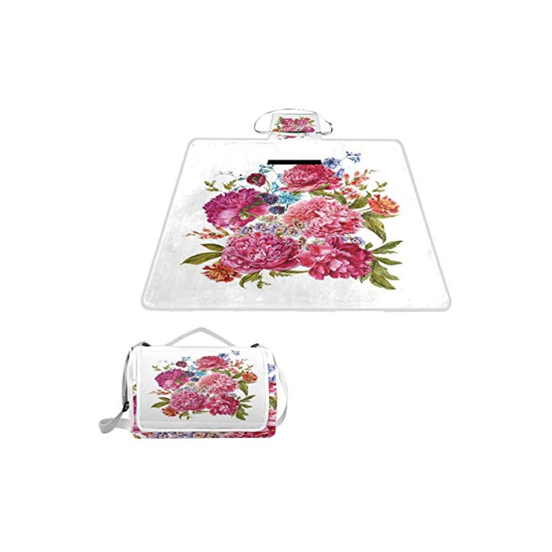 XINGAKA Manta de Picnic Impermeable，Decoración Shabby Chic Suave Verano Flora Jacintos Zarzamora Y Peonías Vegetación Victoriana Decorati，Alfombra Plegable para Camping Parque