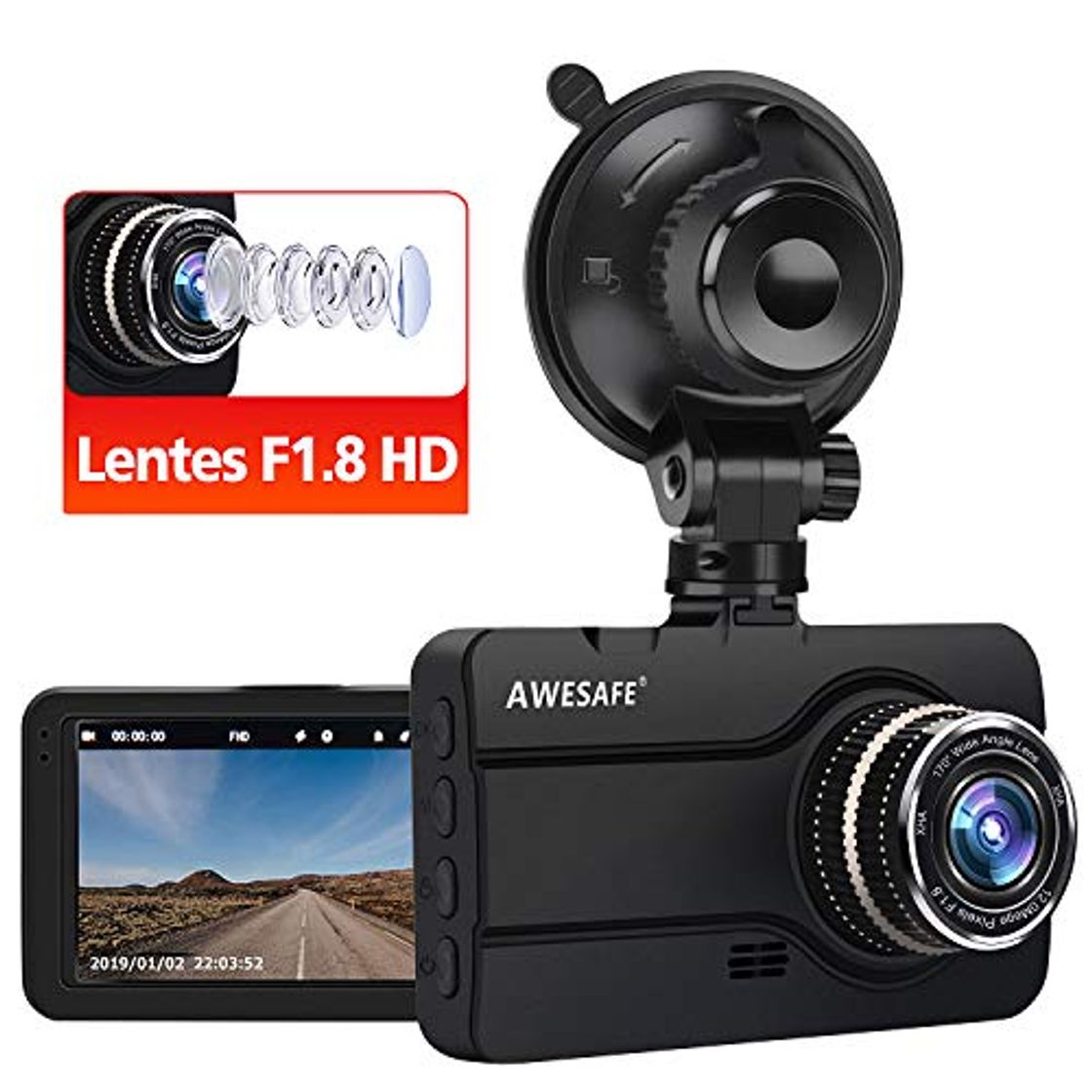 Producto AWESAFE Dash CAM Cámara de Coche con Lentes F1.8 1080P Full HD