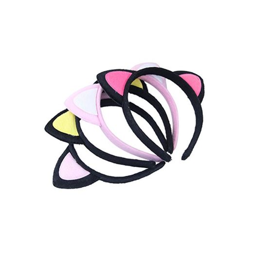 FRCOLOR 4pcs oreja de gato diadema Hairband felpa Hair Hoop Headpiece para la decoración del peinado diario de la fiesta