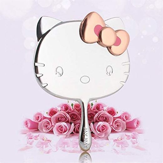 Hello Kitty espejo del metal con el bolso de cuero portable del