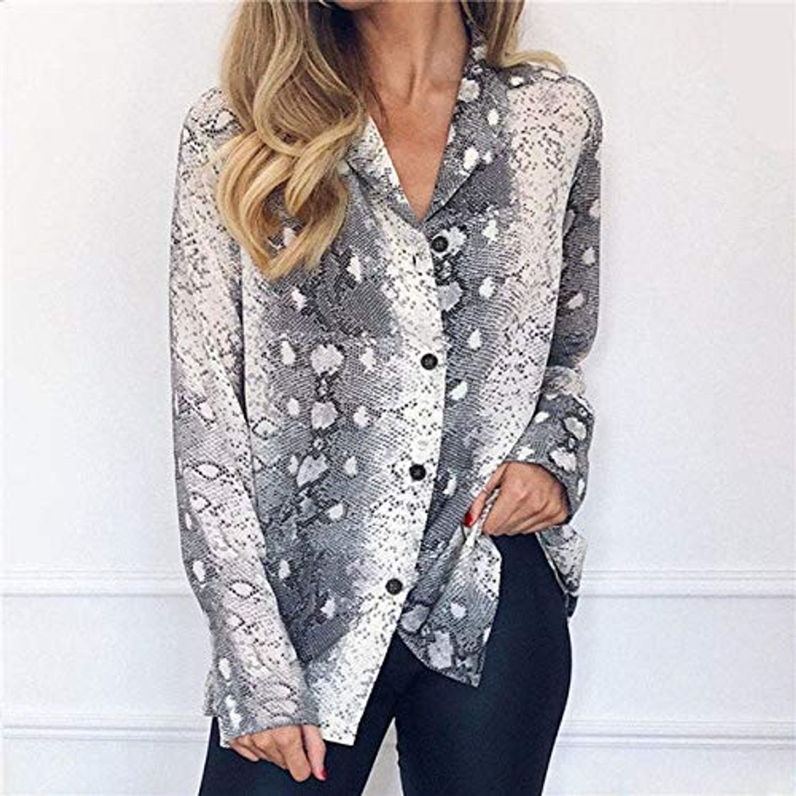 Producto SETGVFG Blusas De Mujer Blusa De Gasa De Manga Larga De Verano Blusas De Piel Pinta Cuello Vuelto Camisa De Oficina Elegante Túnica Camisa Feminina XL Gris