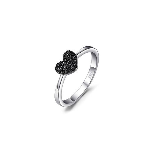 JewelryPalace Anillo dulce en forma de corazón adornado Espinela negro en Plata