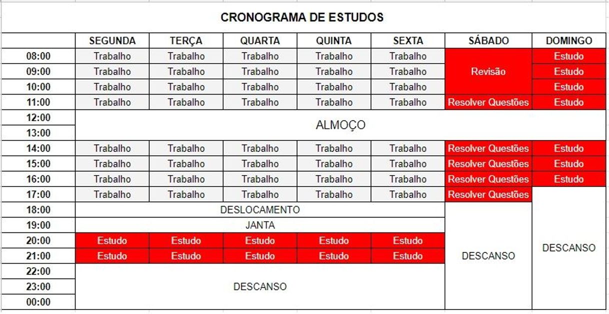 Moda Cronograma de estudos