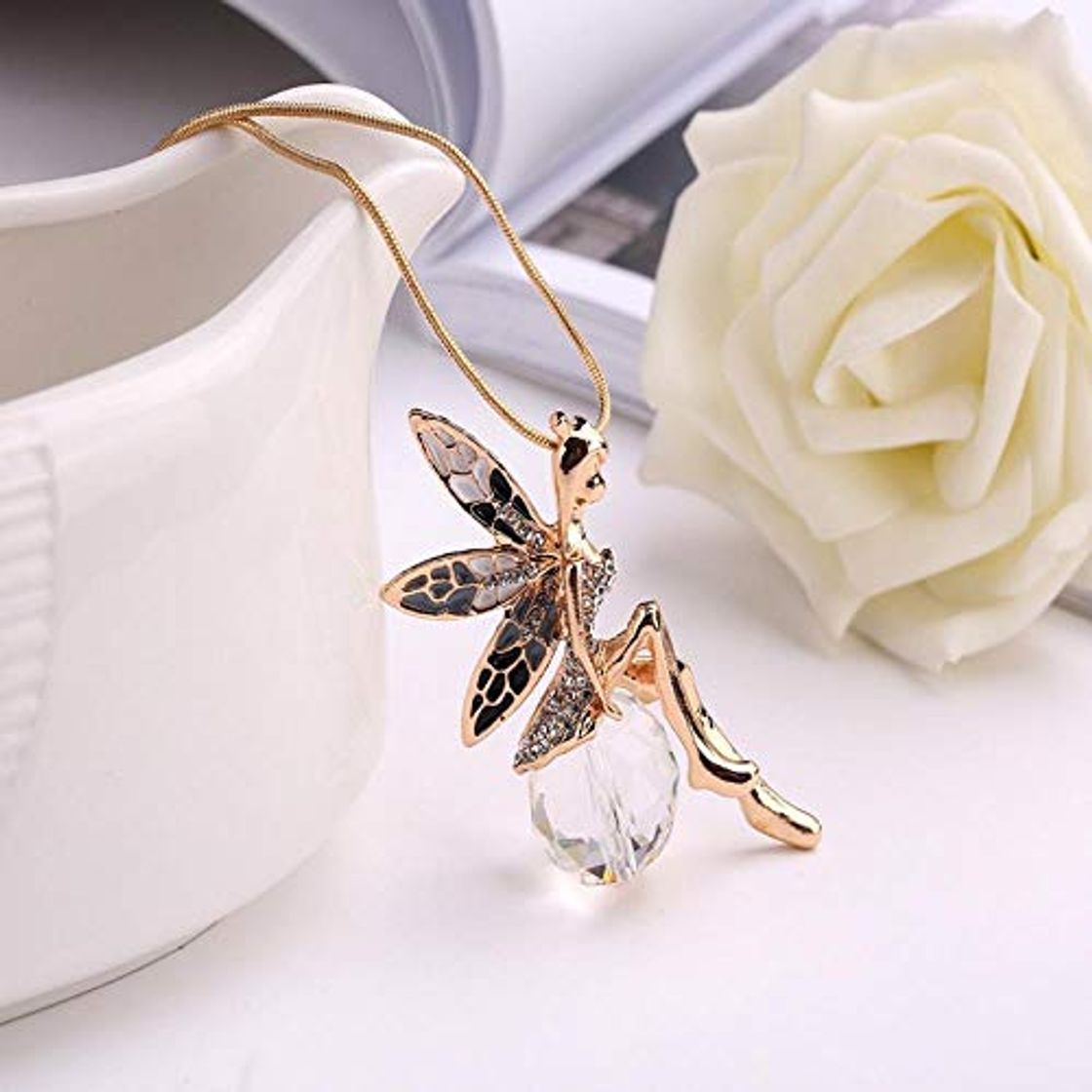 Product Women Jewelry Crystal Angel Wings Gold Color Long Chain Necklace Ahiny Butterfly Fairy Necklace For Girls Birthday Gift