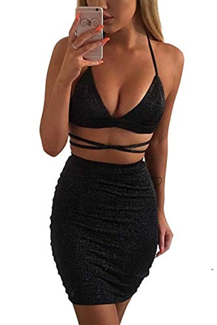 Producto Zonsaoja Mujer Vestido De Noche Ceñido Al Cuerpo con Vendaje Cruzado para Negro S