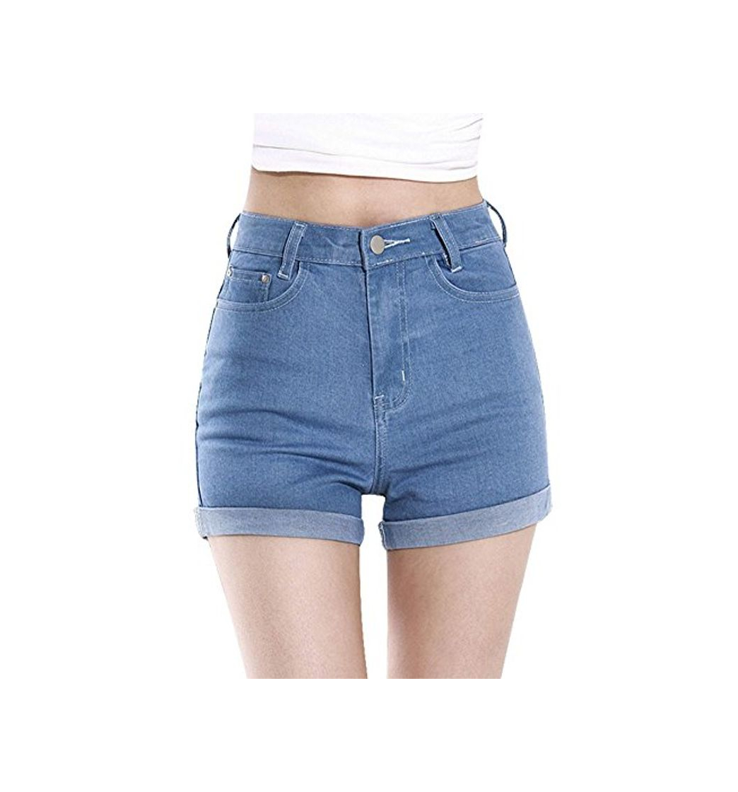 Product ORANDESIGNE Mujeres Verano Boyfriend Cintura Alta Retro Shorts Pantalones Cortos de Mezclilla Vaqueros Cortos Hot Jeans Denim Shorts B Azul Claro EU Small