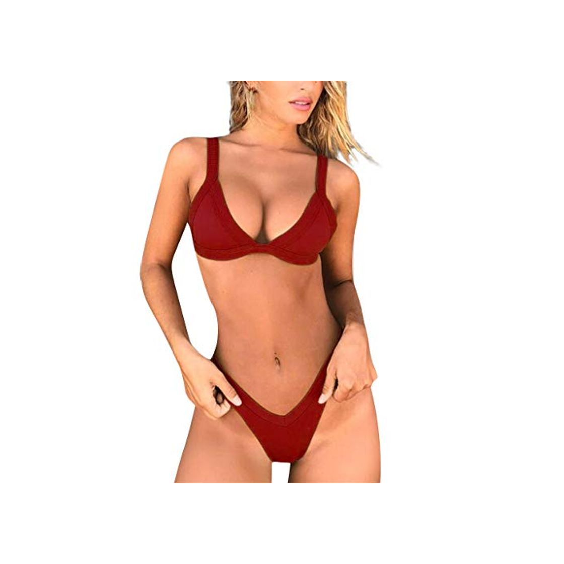 Product Trajes de Baño Brasileña Bikini Sexy Mujer Verano Tankinis 2019 PAOLIAN Ropa de Bañador Monokini Cuello V Push Up con Relleno Tanga Natación Conjunto Trajes de Dos Pieza Color Sólido Playa