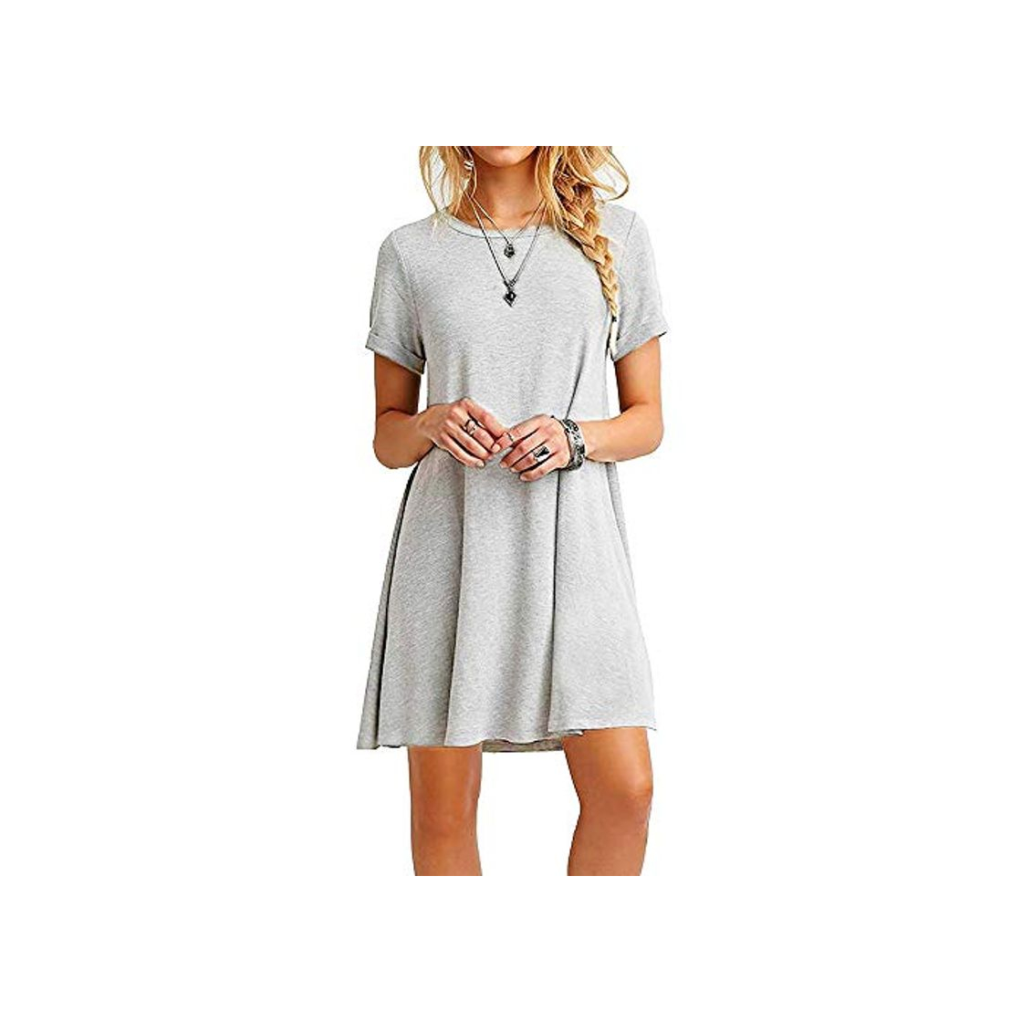 Moda Farchat Vestidos Mujer Suelto Casual de la Camiseta Cuello Redondo Vestido Gris