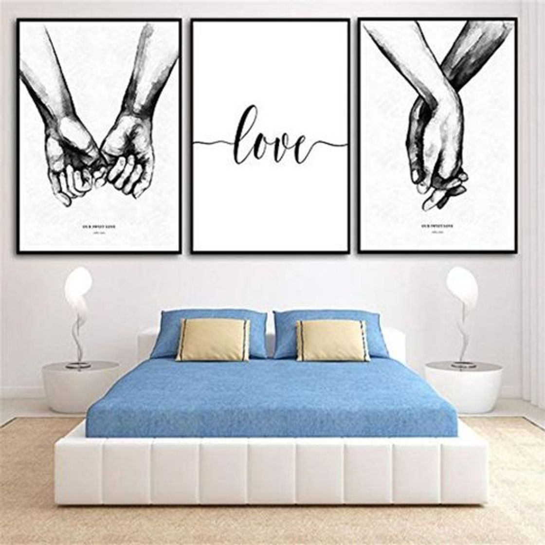 Social Tomados de la Mano Love Quote Canvas Poster Prints Painting Abstract Line Heart Picture3 Piece Nordic Decoration for Girl'S Bedroom Decal Sin Marco 40 * 60cm*3