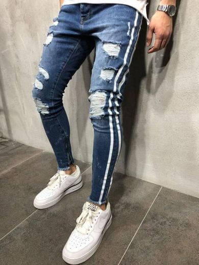Moda Streetwear Jeans para Hombres Elásticos Slim Fit Hip Hop Jeans Color