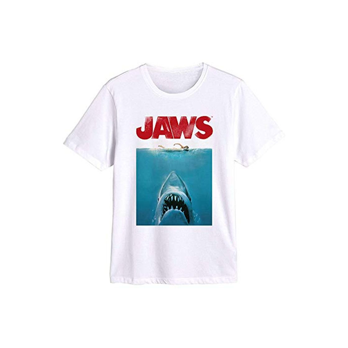 Moda Jaws - Tiburón & Nadador Distressed - Camiseta Oficial Hombre - Blanco