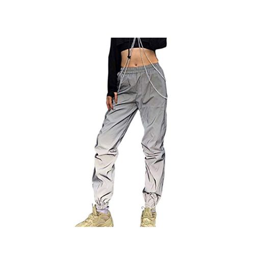 Greetuny 1pcs Personalidad Harajuku Pantalones Mujer Flash Reflectante Trousers Ocio Hip Hop