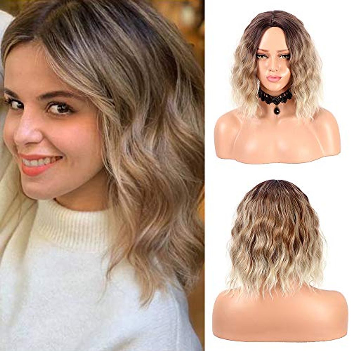 Product Peluca corta y rizada de Bob para mujer Moda Ombre Peluca de