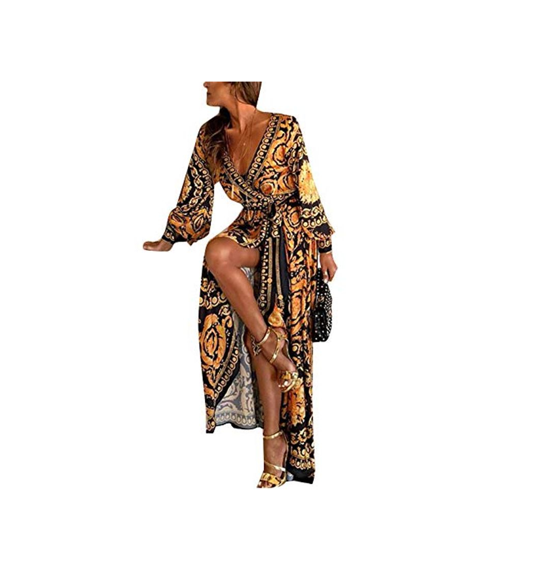 Product Vestidos De Cóctel Africano Bohemio De Manga Larga Abrigo De Fiesta Maxi Vestido De Mujer Amarillo S