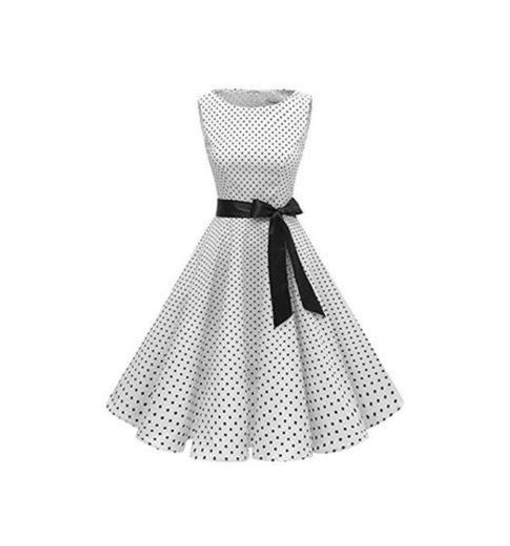 Fashion Gardenwed Vestidos Mujer Sin Mangas Cóctel Fiesta Retro Pin Up White Small Black Dot XS