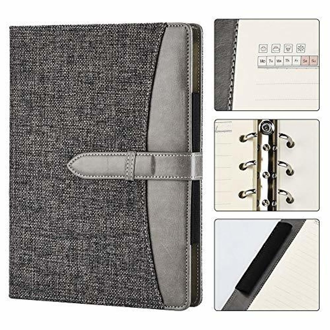 Productos SEEALLDE Cuaderno de Lino A5 Cuaderno Recargable de Calidad con Portabolígrafo,Carpeta de