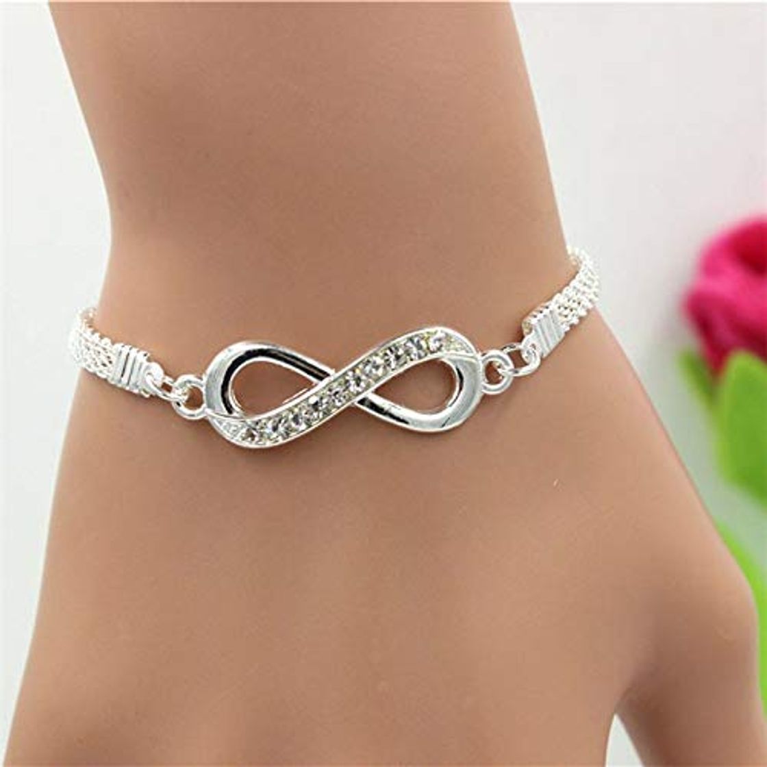 Products GUANGUA 2 Piezas Precio Elegante Rhinestone Infinito Pulsera Conector Pulsera Metal aleación Plata