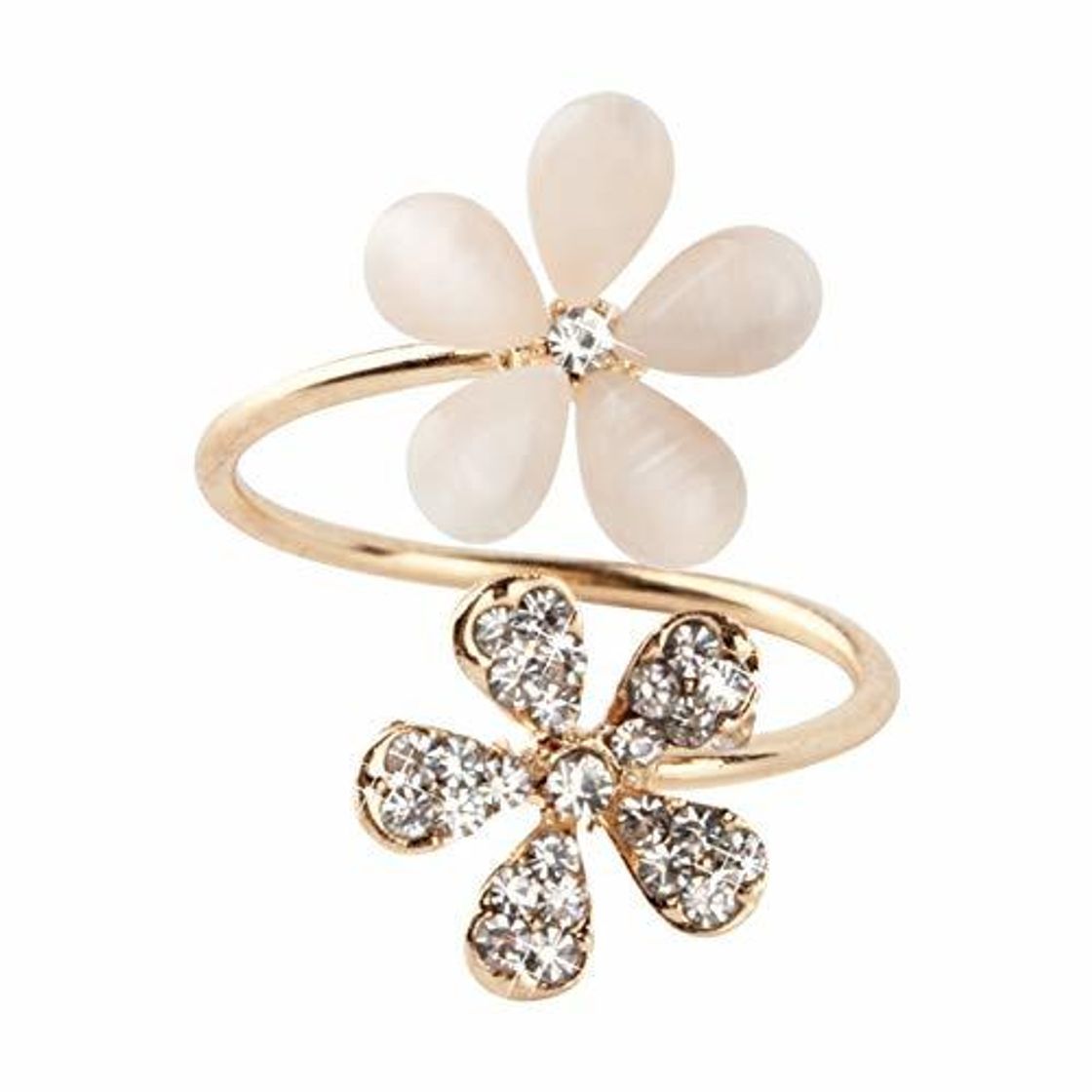Social 1 unid Crystal Double Daisy Flower Petals Ring Cute Brand Design Rhinestone