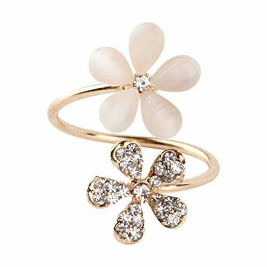 1 unid Crystal Double Daisy Flower Petals Ring Cute Brand Design Rhinestone