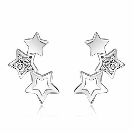 925 plata esterlina cinco estrellas circón hueco aretes para regalo de mujer