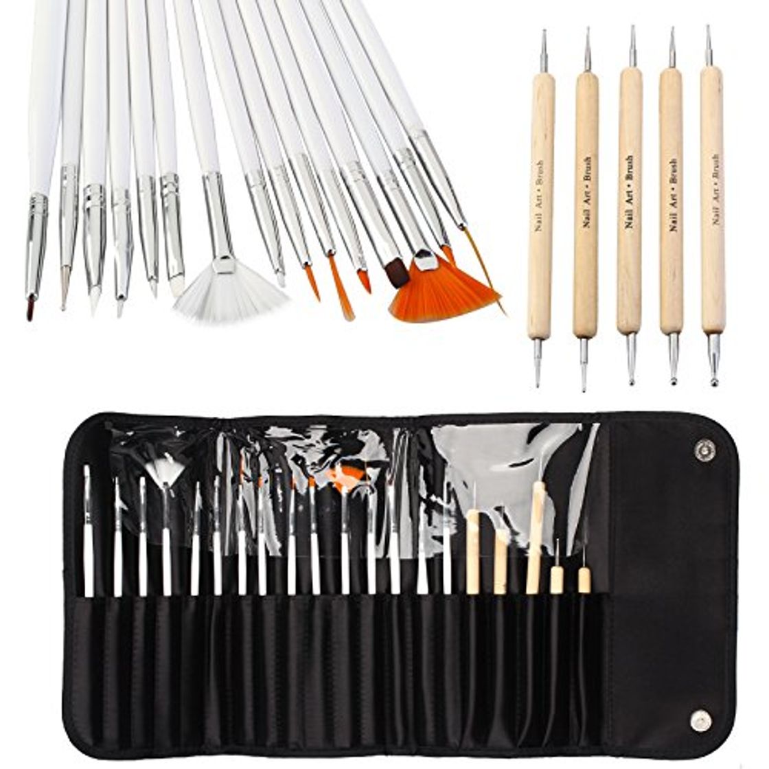 Social CellDeal 20pcs Nail Art Designing Painting Dotting Detailing Pen Brushes Bundle Tool