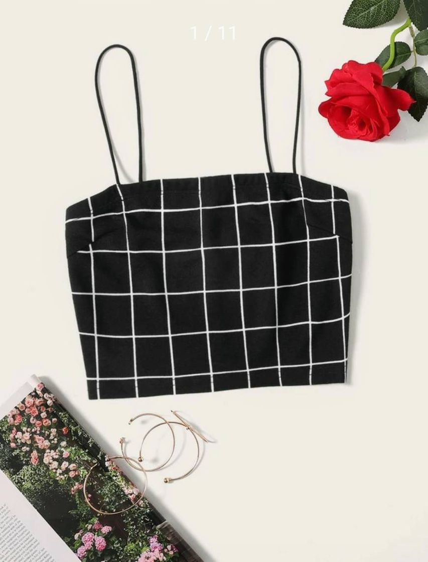 Social Top corto de tirantes con estampado de cuadros.