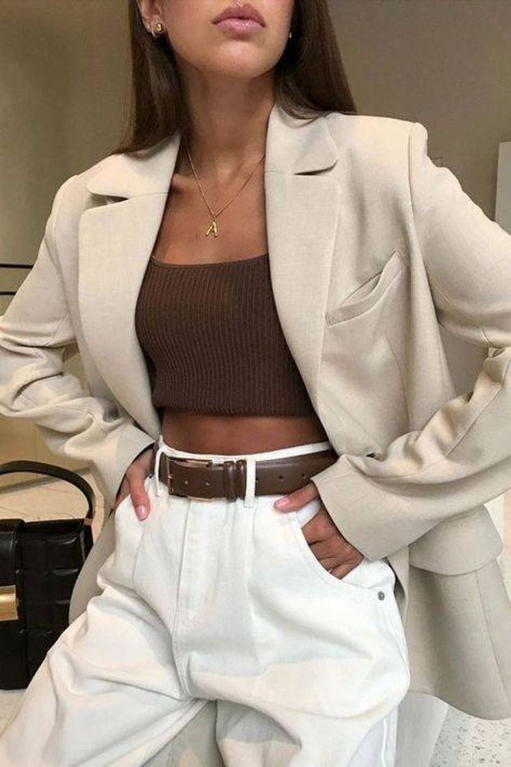 Moda Beige Blazer With White Pants 