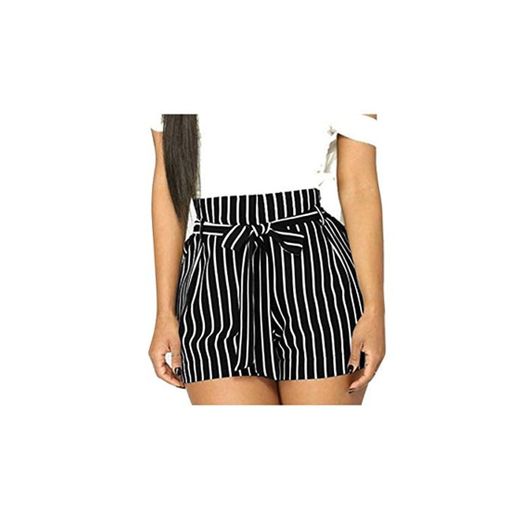 QSAWAL& Short Feminino Summer Women Stripe Printing Pocket High Waist Bandage Easy