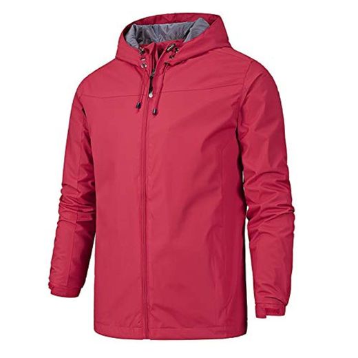 NO BRAND Chaqueta De Entretiempo Cortaviento Impermeable para Hombre con Capucha