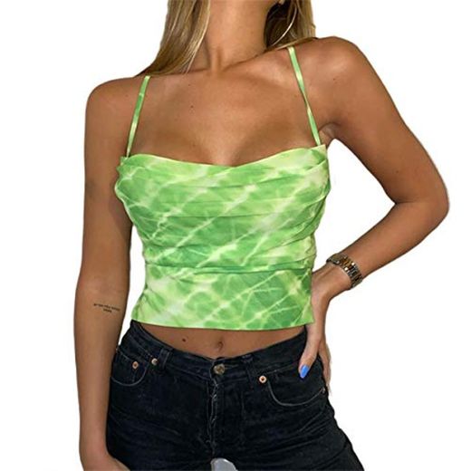 Mujer Sexy sin Mangas Cami Camisola Tie Dye Backless Strappy Crop Top