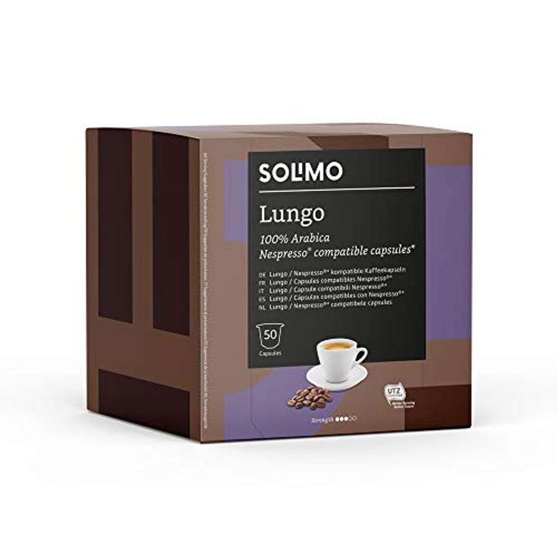 Product Marca Amazon - Solimo Cápsulas Lungo, compatibles con Nespresso - café certificado